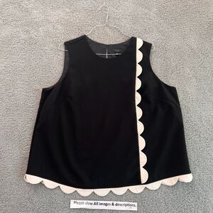 Victoria Beckham Blouse 2X Womens Top Black white Twill Tank Scallop Preppy